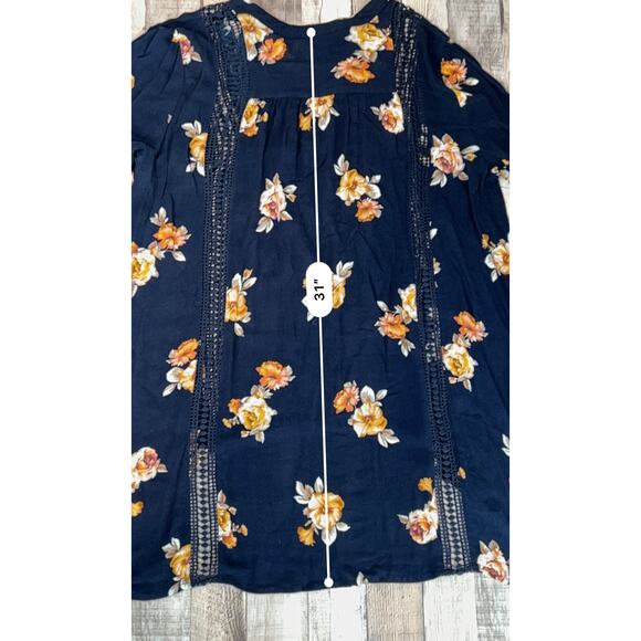 Blu Pepper Asymmetrical Boho Lace Insets‎ Blue Floral Blouse LARGE Cottagecore - Picture 10 of 12